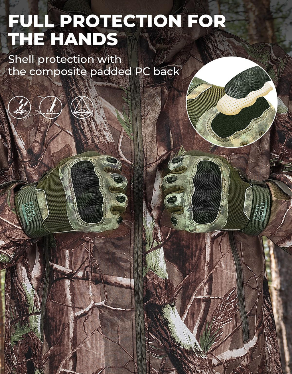 KEMIMOTO Tactical Gloves for Men, Touchscreen Motorcycle Gloves with Hard Shell & Palm Padding for Sports Motorcycle Cycling Tactical Airsoft Paintball Hunting Hiking