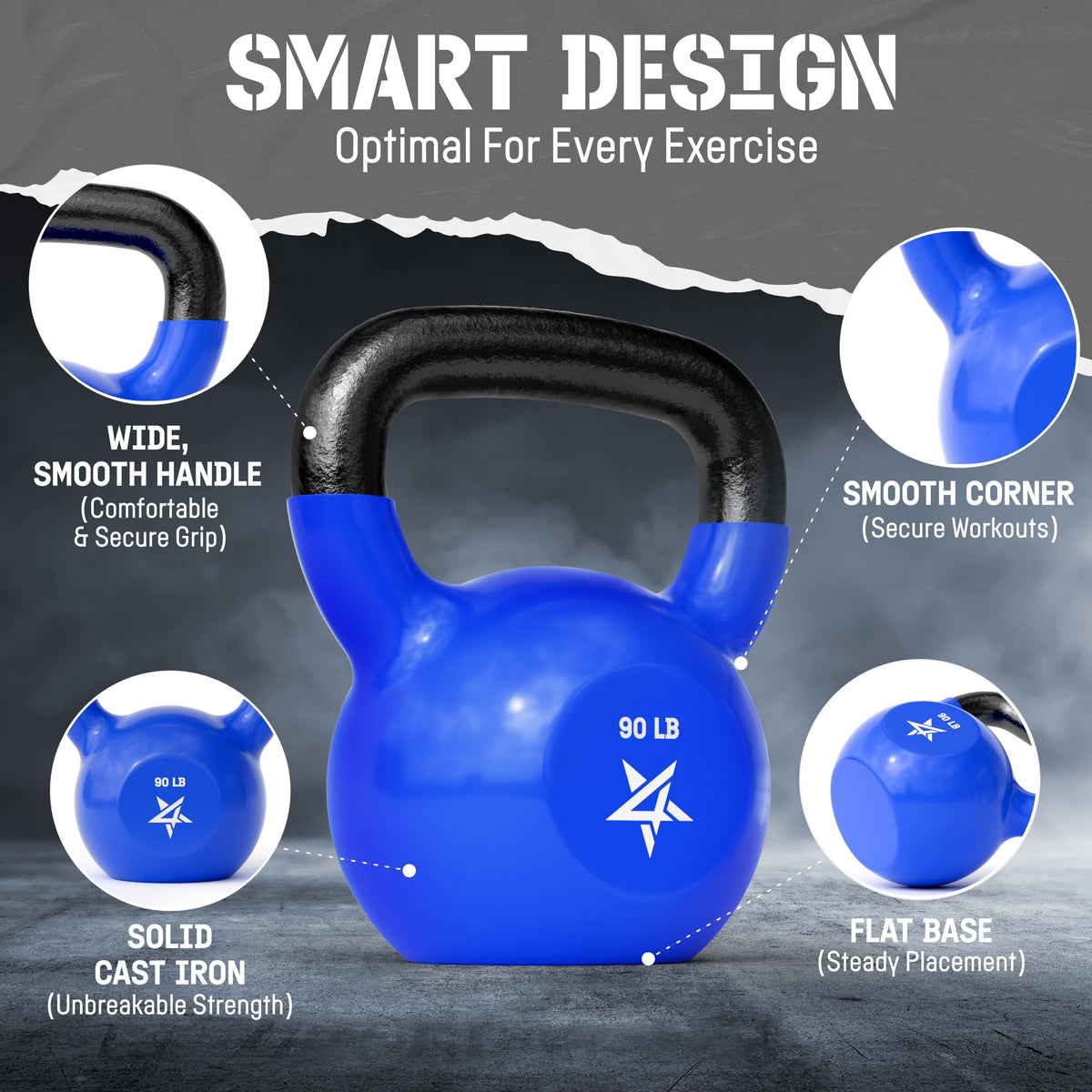 Yes4All Vinyl Kettlebell, 5–100 Lb Strength Training Kettlebell