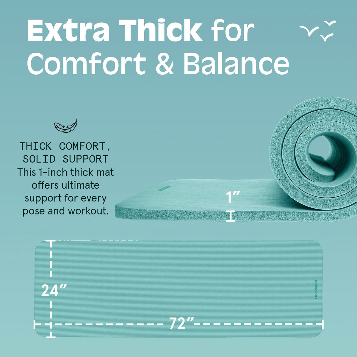 Retrospec Solana Yoga Mat 1" Thick w/Nylon Strap for Men & Women - Non Slip Exercise Mat for Home Yoga, Pilates, Stretching, Floor & Fitness Workouts