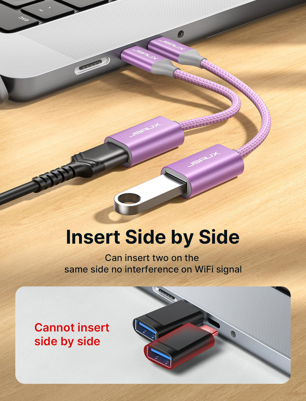 JSAUX USB C to USB 3.0 Adapter [2 Pack], USB C Male to USB Female OTG Cable Adapter Compatible with MacBook Pro/Air, iPhone 18 Pro Max/iPhone Duo‌/Air/17/16/15 Series, Samsung Galaxy S26/S25/S24-Red