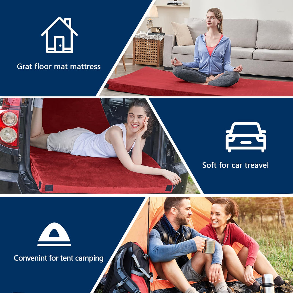 CYMULA Memory Foam Camping Mattress Pad, Sleeping Mat, Portable Roll Up Mattress for Adults, Camping Bed Pads for Sleepover, Car Bed with Travel Bag