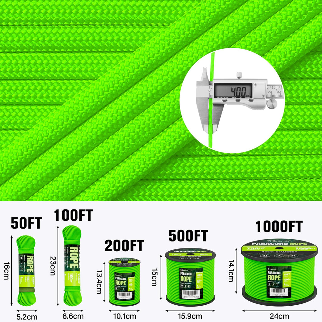 Paracord Rope 750 lb - 50ft 5/32" Parachute Cord 4MM 12-Strand para Cord - Heavy Duty Spool String for Survival,Camping Gear, Survival Bracelet, Clothesline - Black