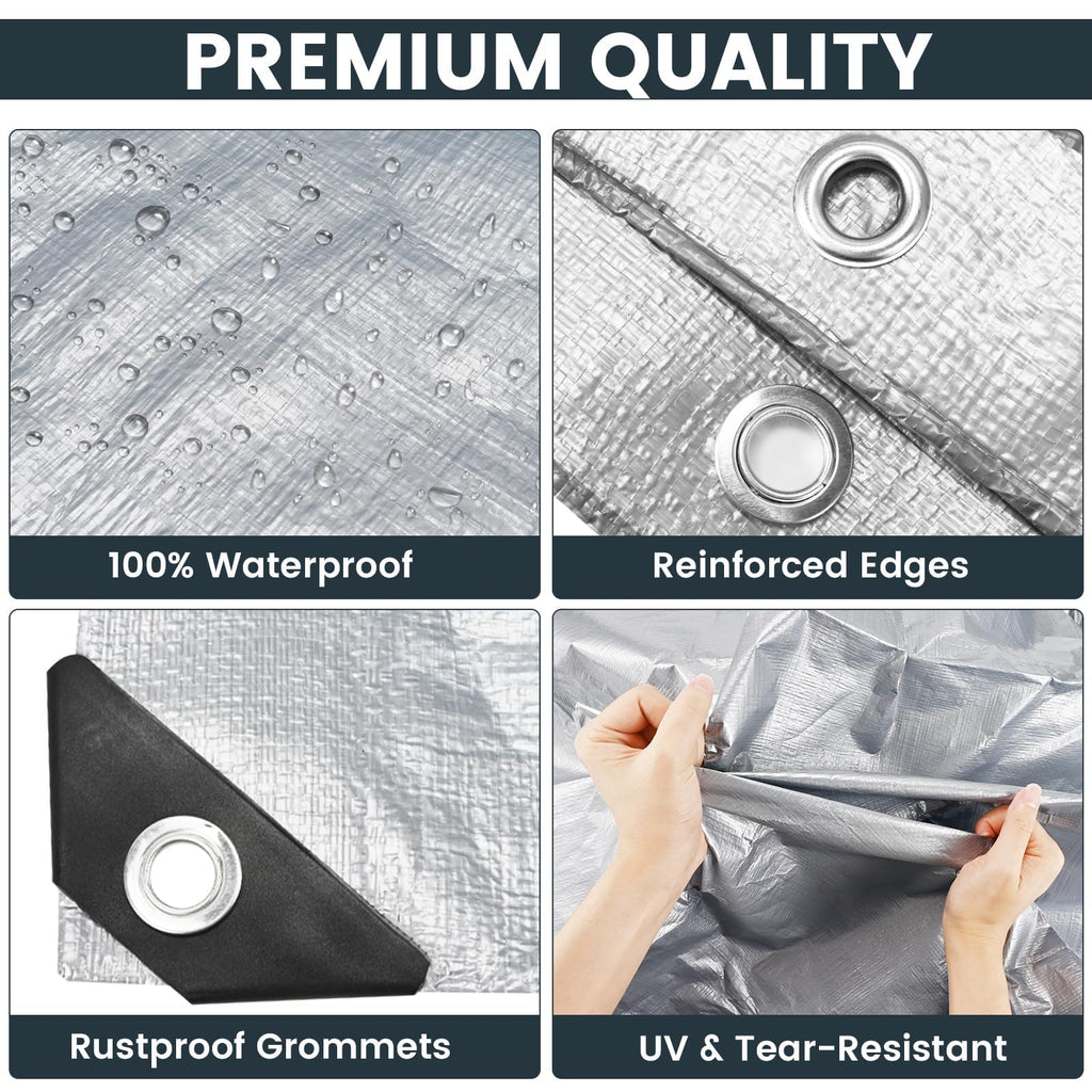 TICONN Heavy Duty Tarp Cover Waterproof, Extra Thick UV Resistant Tarpaulin