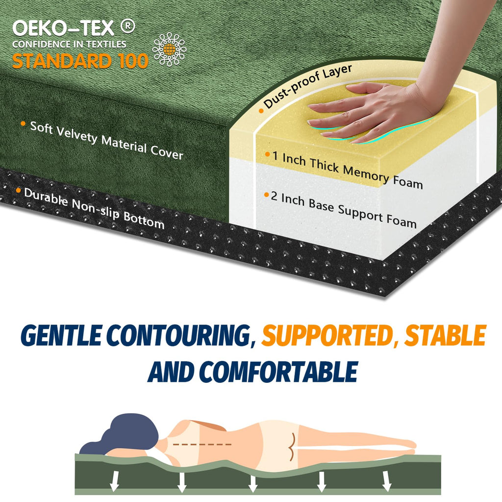 CYMULA Memory Foam Camping Mattress Pad, Sleeping Mat, Portable Roll Up Mattress for Adults, Camping Bed Pads for Sleepover, Car Bed with Travel Bag