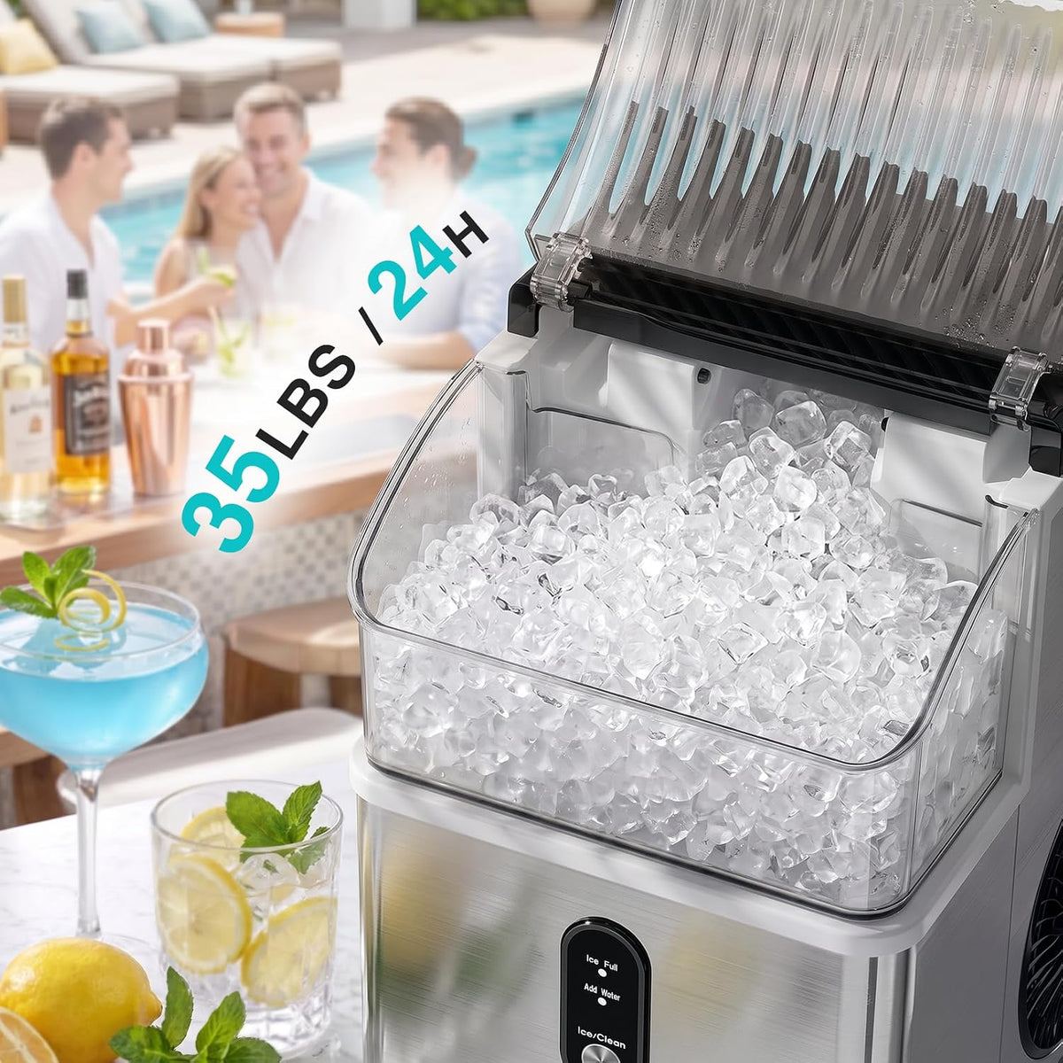 Kismile Nugget Ice Maker Countertop, 35 lbs/Day, Stainless Steel