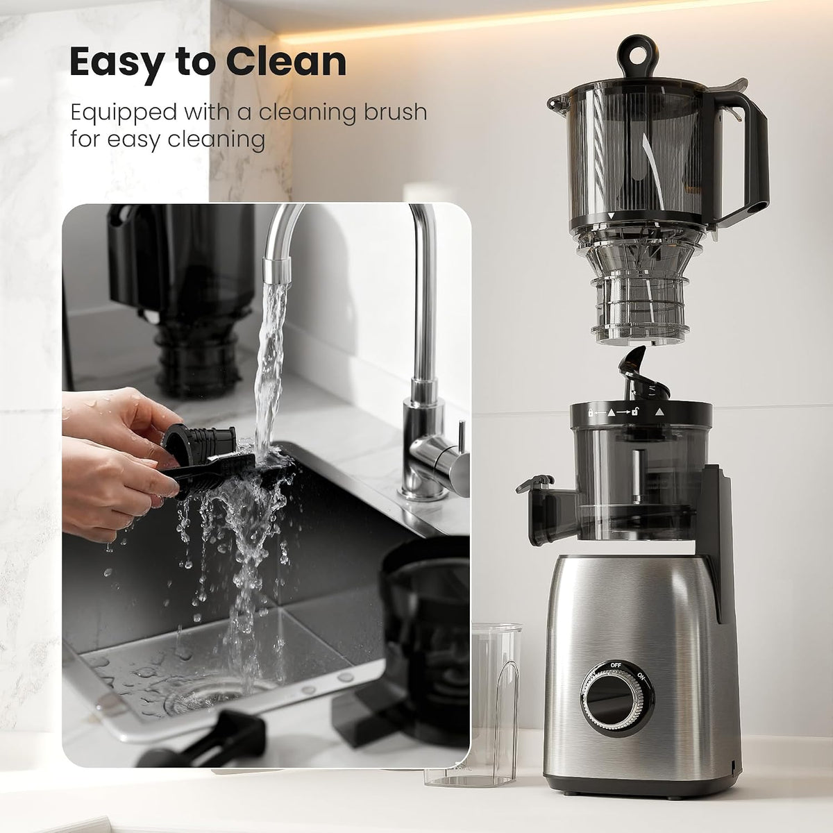 Kismile Cold Press Juicer, 5.6" Wide Chute Juicer Machine, Stainless Steel