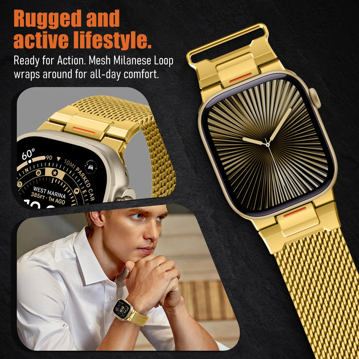 BXUXOHS Milanese Loop for Apple Watch Ultra 4/3/2 Band 49mm 44/45/46mm Men