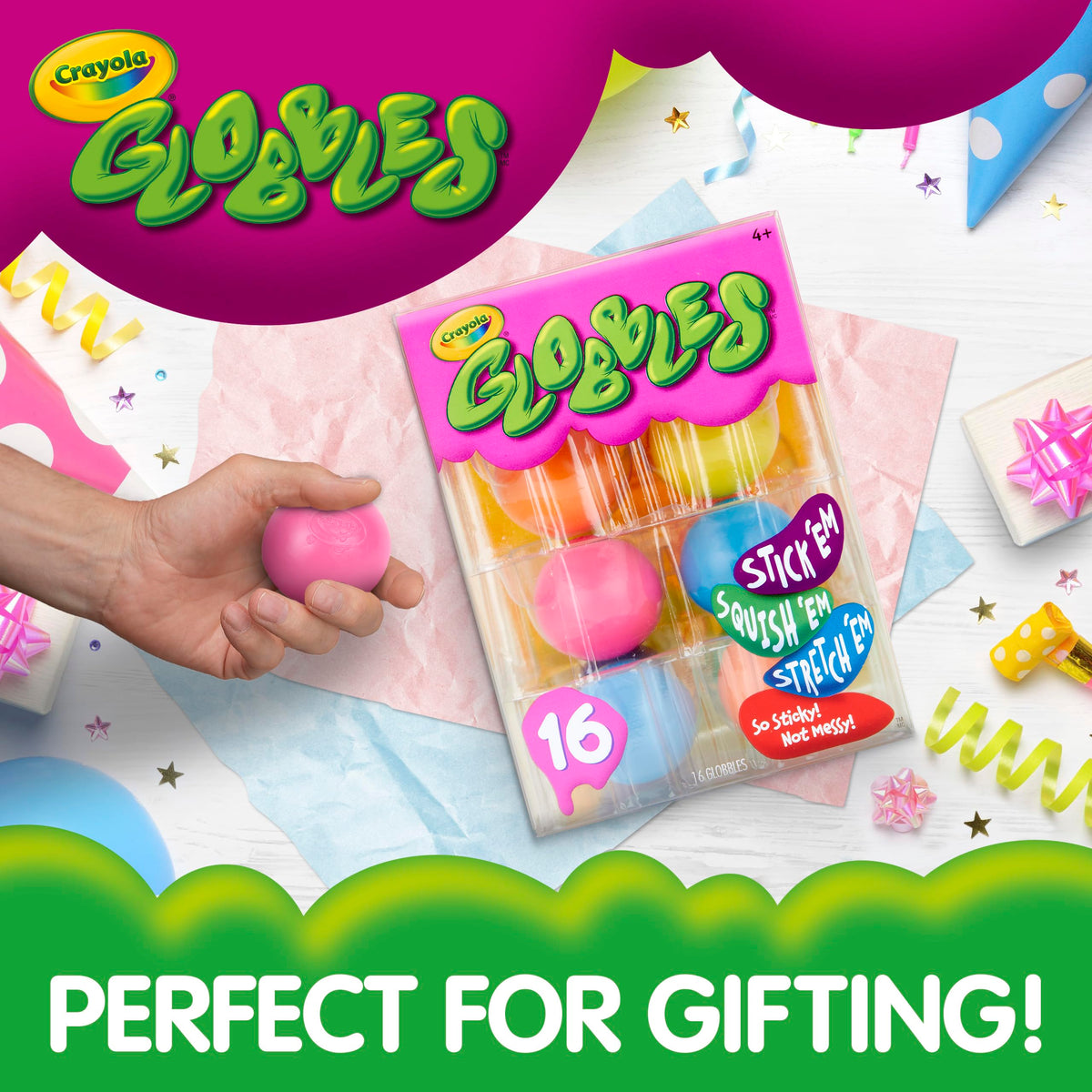 Crayola Globbles Fidget Toy (6ct), Sticky Stress Ball for Adults & Kids, Squishy Balls, Calming Sensory Gifts for Stress Relief