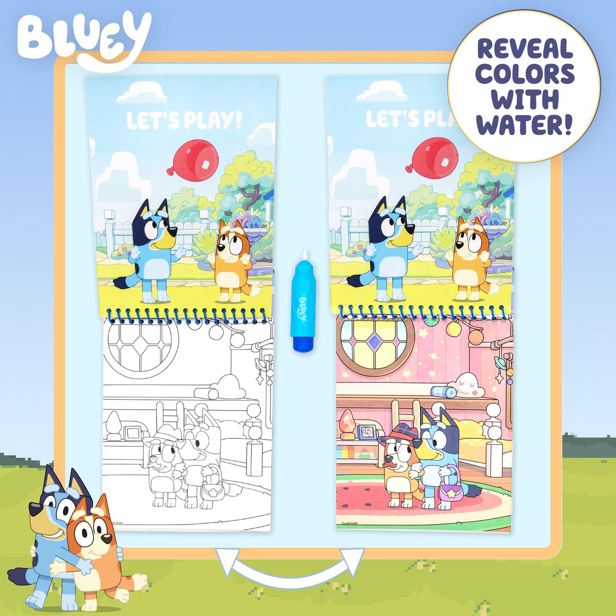 Horizon Group USA Bluey Aqua Art - Reusable Water Reveal Activity Pages With Water Pen for No-Mess Drawing and Coloring