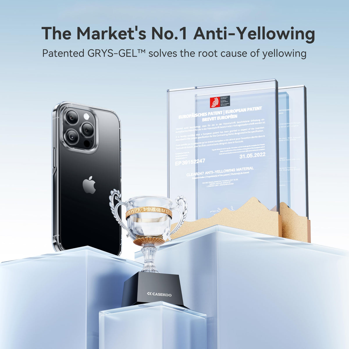 CASEKOO for iPhone 16 Smooth Crystal Clear Case, Patented Anti-Yellow