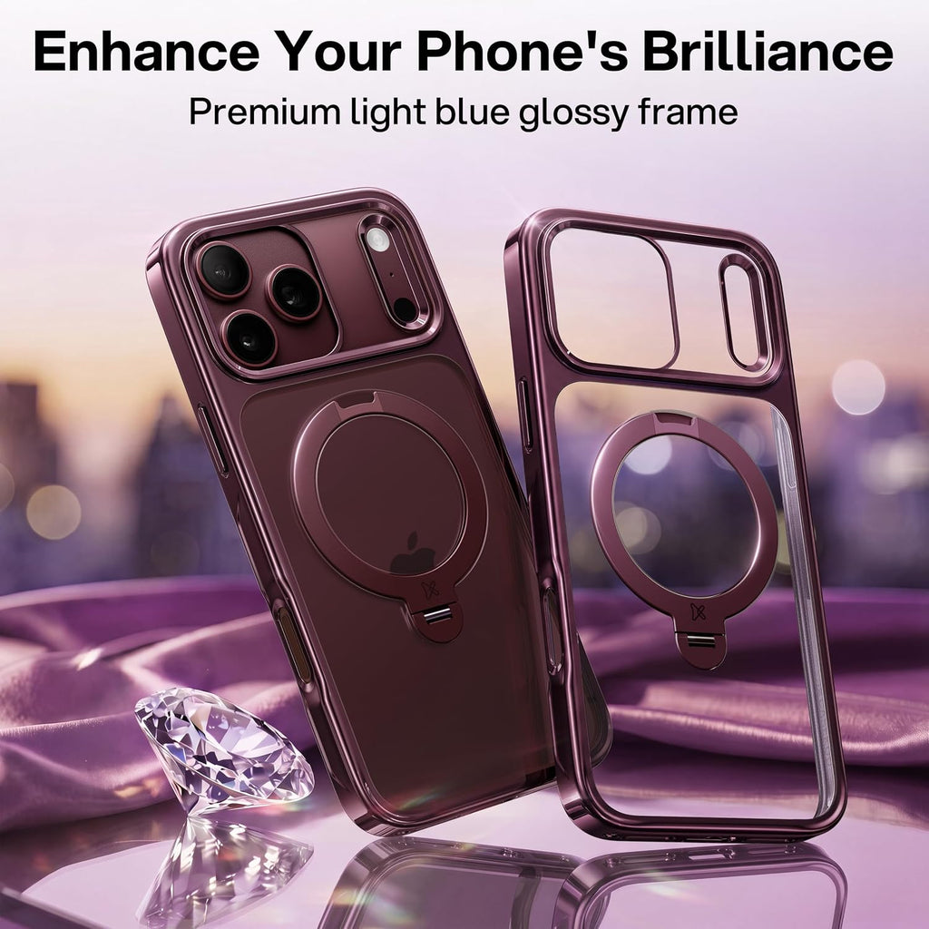 CASEKOO Glitter Clear for iPhone 18 Pro / 17 Pro Case, 360 Spin Stand