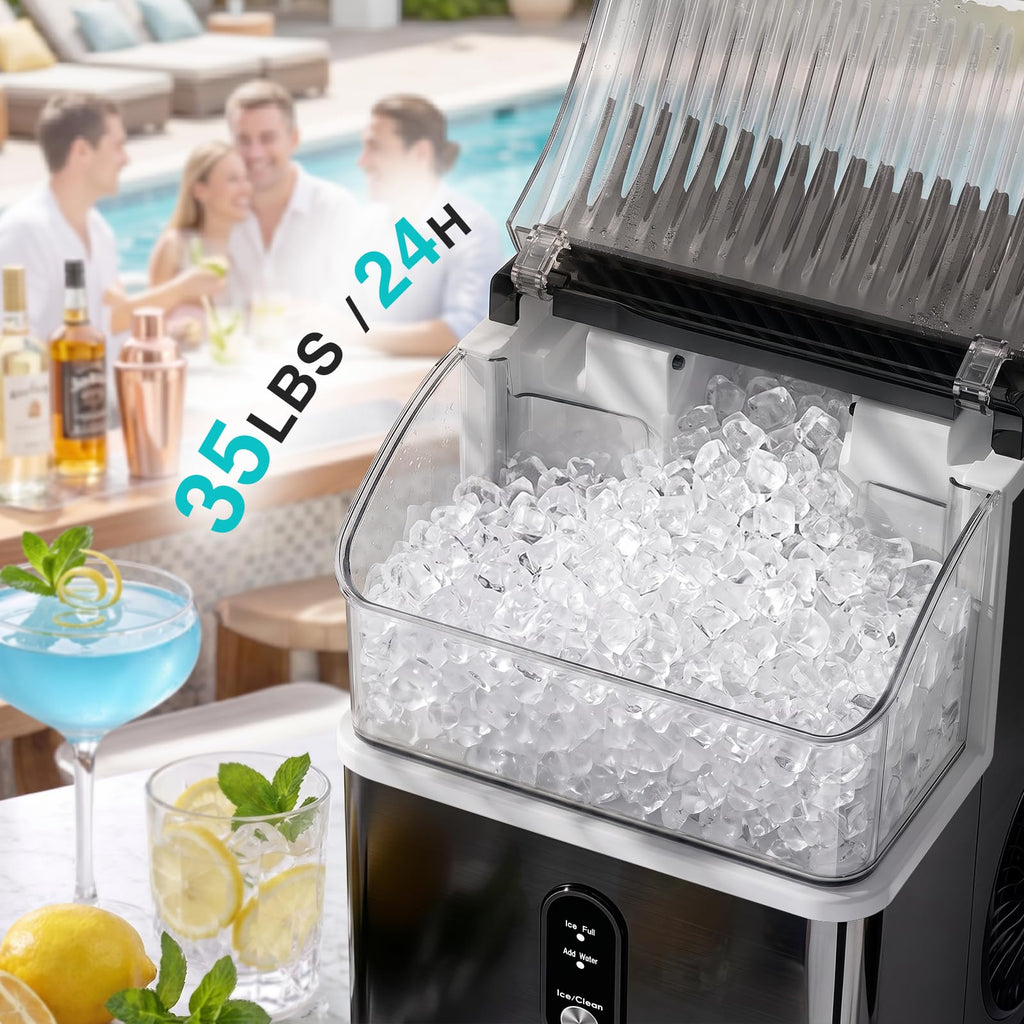 Kismile Nugget Ice Maker Countertop, 35 lbs/Day, Stainless Steel