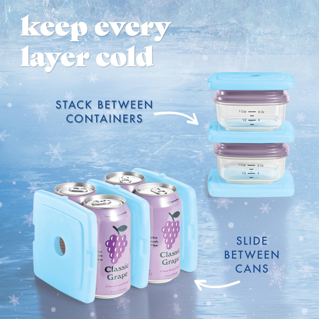 Cool Coolers by Fit & Fresh Slim Ice Packs, Quick Freeze Reusable Ice Packs for Lunch Boxes & Coolers, Long-Lasting, Space Saving Lunch Ice Packs, Blue, 4Pk