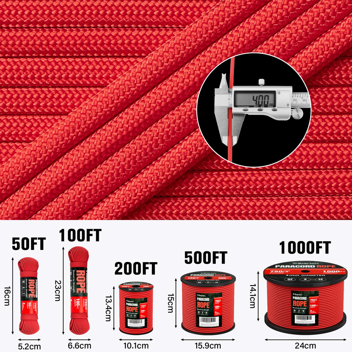 Paracord Rope 750 lb - 50ft 5/32" Parachute Cord 4MM 12-Strand para Cord - Heavy Duty Spool String for Survival,Camping Gear, Survival Bracelet, Clothesline - Black