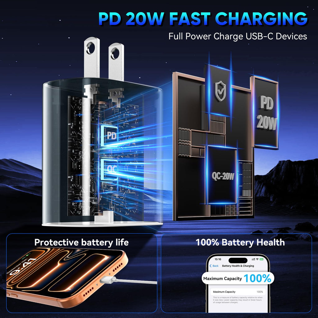 iPhone 18 17 16 Pro Max Charger Fast Charging, 20W iPhone Duo USB C Charger