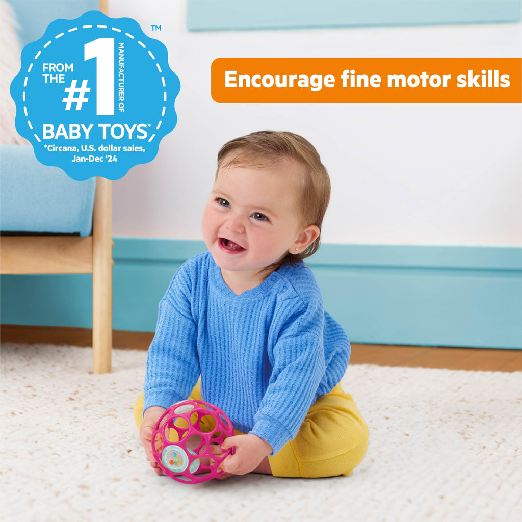 Bright Starts Oball Easy Grasp Classic Ball BPA-Free Infant Toy in Red, Yellow, Green, Blue, Age Newborn and up, 4 Inches