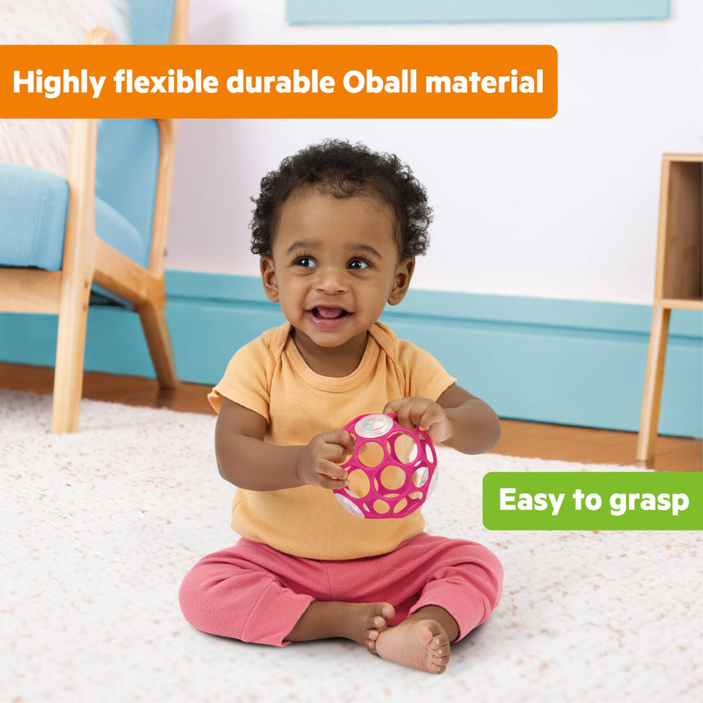 Bright Starts Oball Easy Grasp Classic Ball BPA-Free Infant Toy in Red, Yellow, Green, Blue, Age Newborn and up, 4 Inches
