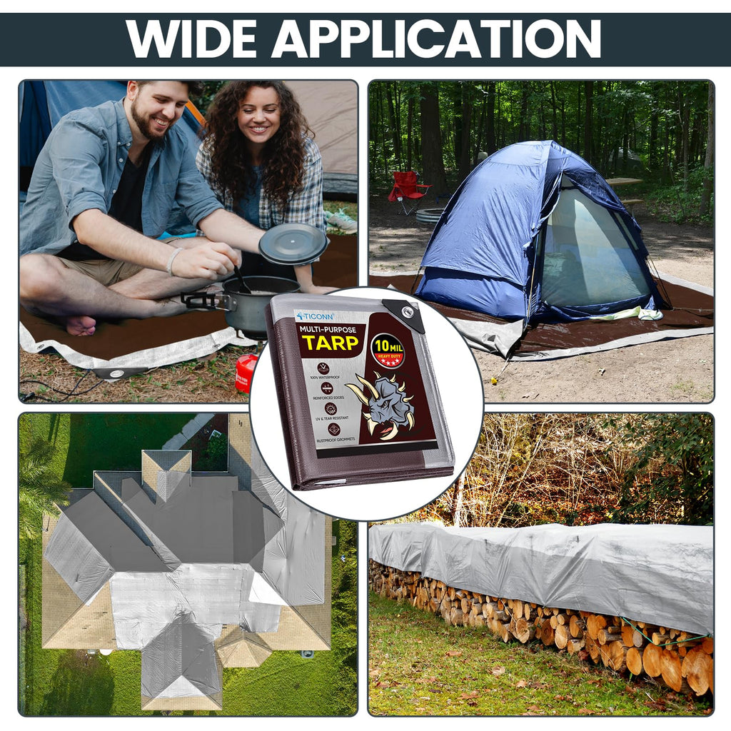 TICONN Heavy Duty Tarp Cover Waterproof, Extra Thick UV Resistant Tarpaulin