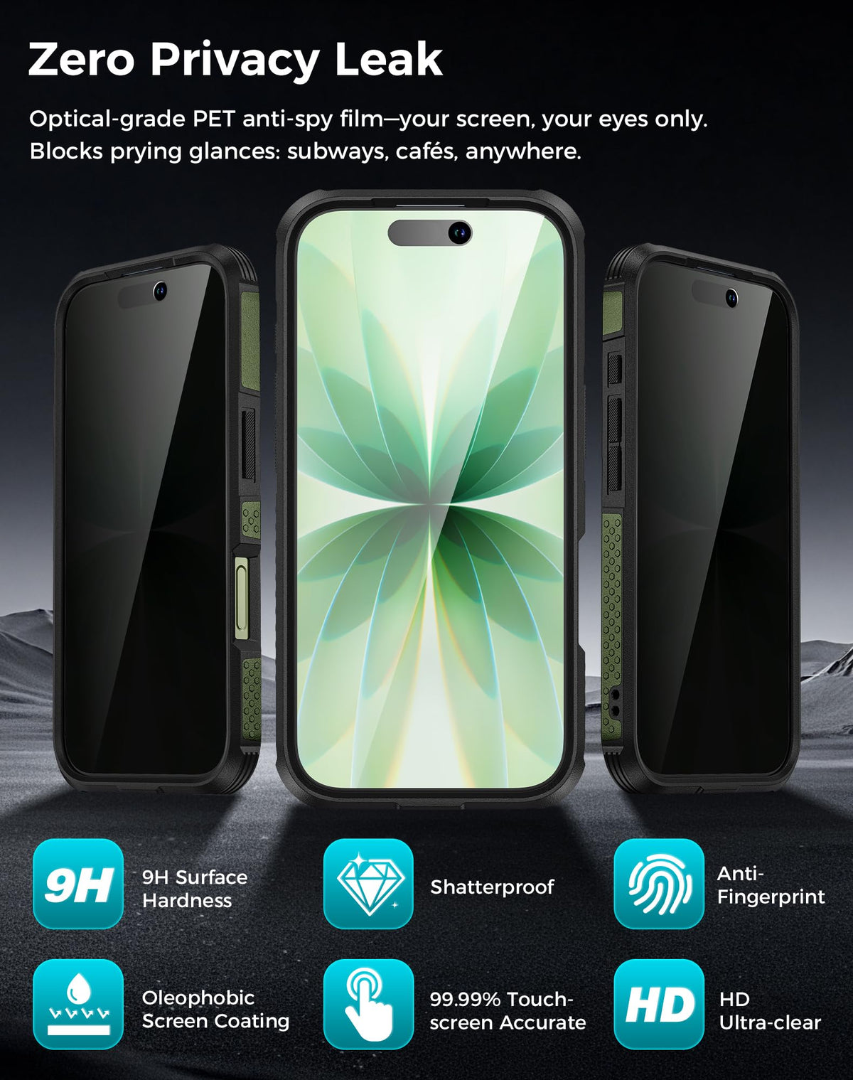 Goton 3 in 1 for iPhone 17 Pro Case with Privacy Screen Protector Blue