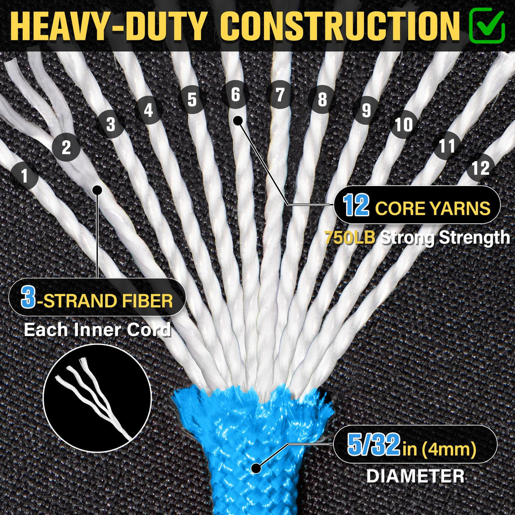 Paracord Rope 750 lb - 50ft 5/32" Parachute Cord 4MM 12-Strand para Cord - Heavy Duty Spool String for Survival,Camping Gear, Survival Bracelet, Clothesline - Black