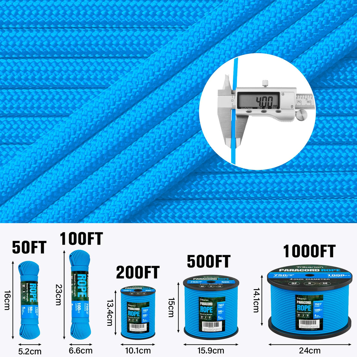 Paracord Rope 750 lb - 50ft 5/32" Parachute Cord 4MM 12-Strand para Cord - Heavy Duty Spool String for Survival,Camping Gear, Survival Bracelet, Clothesline - Black