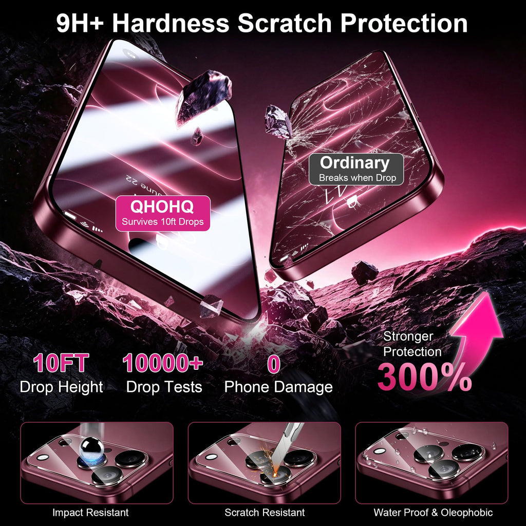 QHOHQ for iPhone 18 Pro Screen Protector, 9H+ Tempered Glass, 3+3 Pack