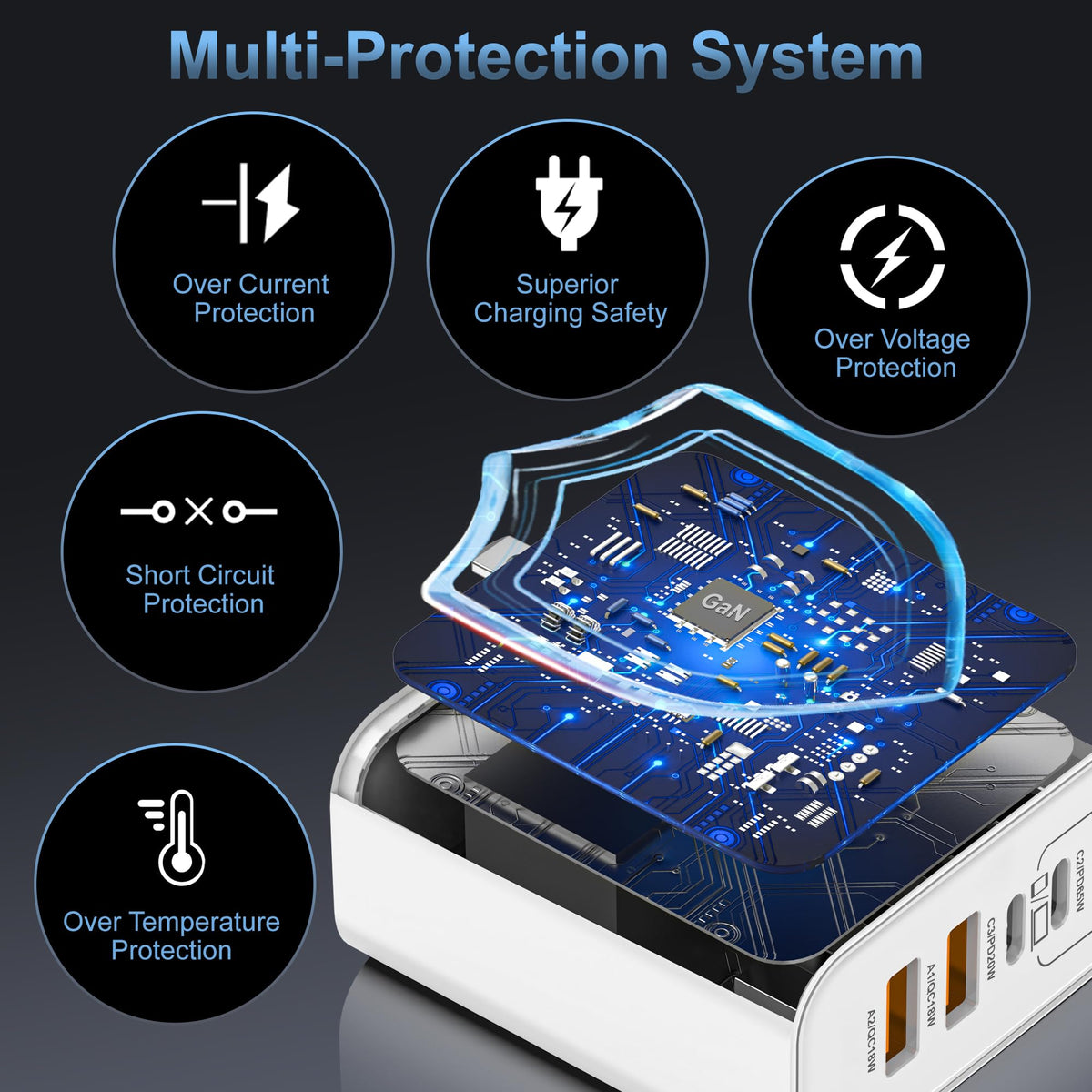65W USB C Charger Block,6-Port Multi Device Fast Charger PD QC Wall Adapter