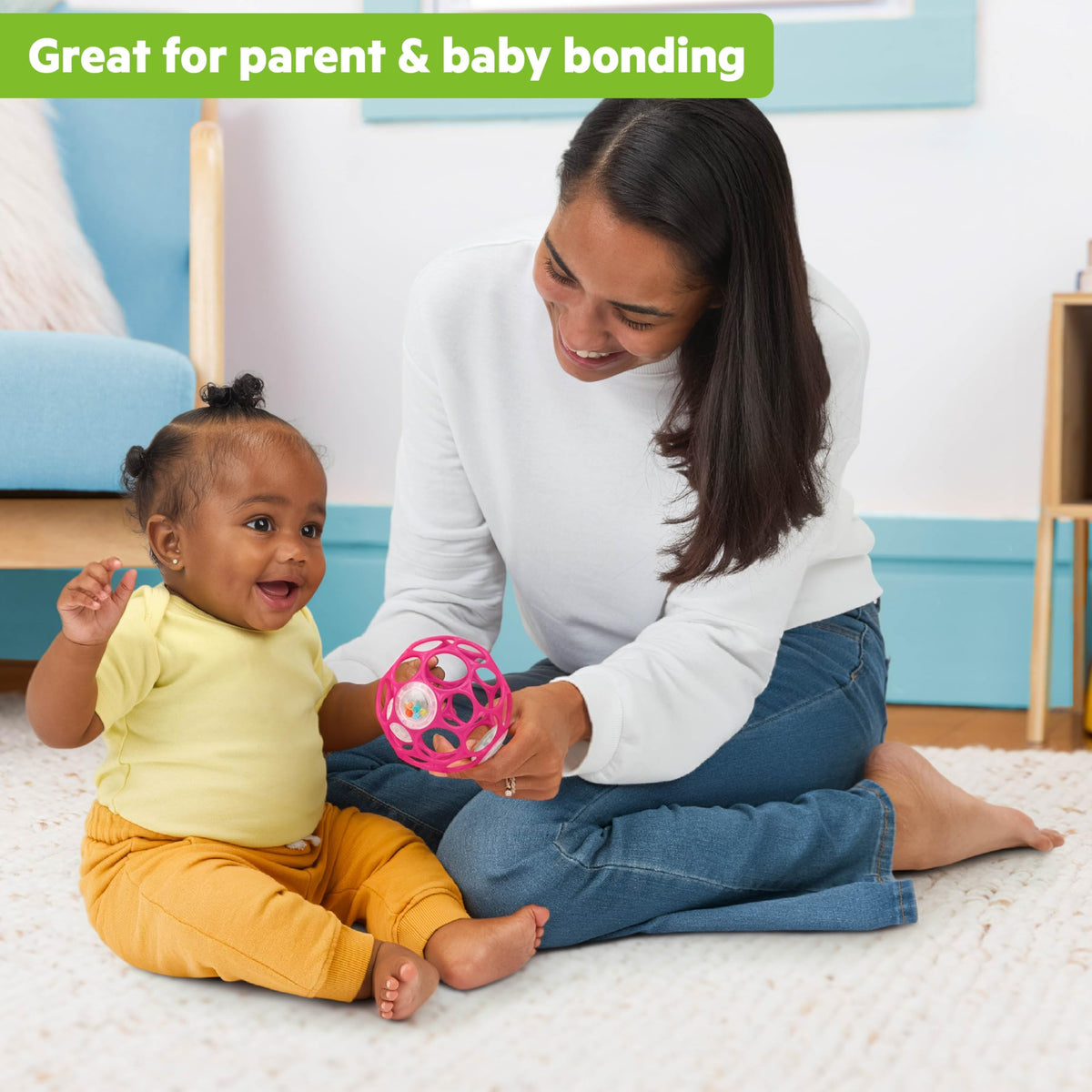 Bright Starts Oball Easy Grasp Classic Ball BPA-Free Infant Toy in Red, Yellow, Green, Blue, Age Newborn and up, 4 Inches