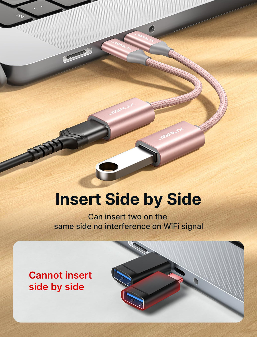 JSAUX USB C to USB 3.0 Adapter [2 Pack], USB C Male to USB Female OTG Cable Adapter Compatible with MacBook Pro/Air, iPhone 18 Pro Max/iPhone Duo‌/Air/17/16/15 Series, Samsung Galaxy S26/S25/S24-Red