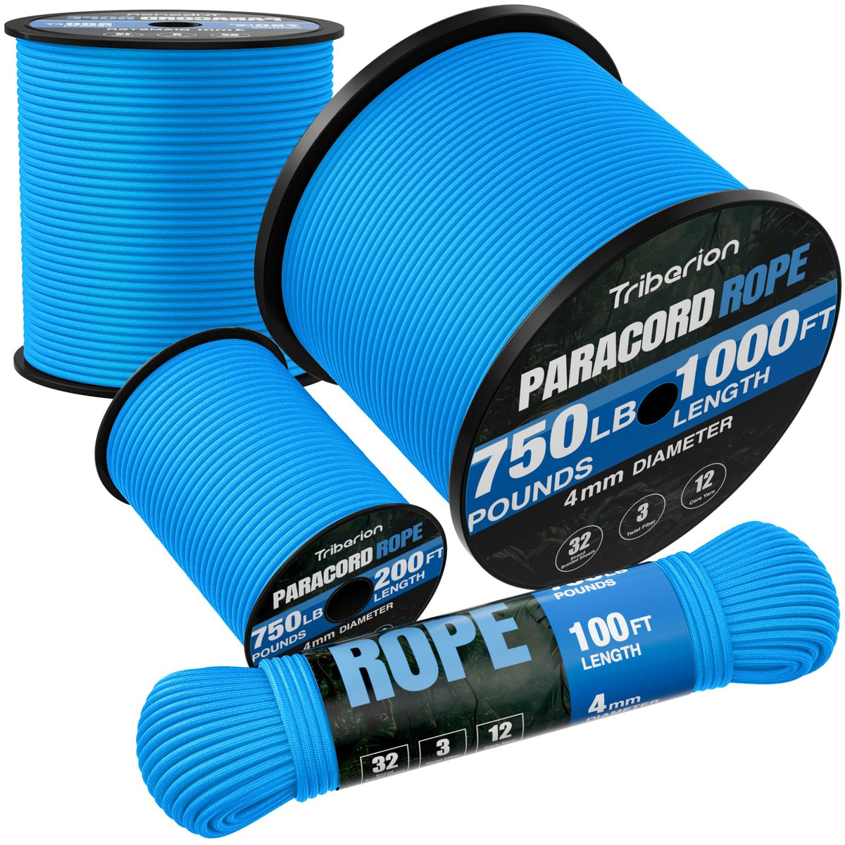 Paracord Rope 750 lb - 50ft 5/32" Parachute Cord 4MM 12-Strand para Cord - Heavy Duty Spool String for Survival,Camping Gear, Survival Bracelet, Clothesline - Black