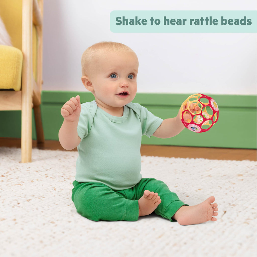 Bright Starts Oball Easy Grasp Classic Ball BPA-Free Infant Toy in Red, Yellow, Green, Blue, Age Newborn and up, 4 Inches