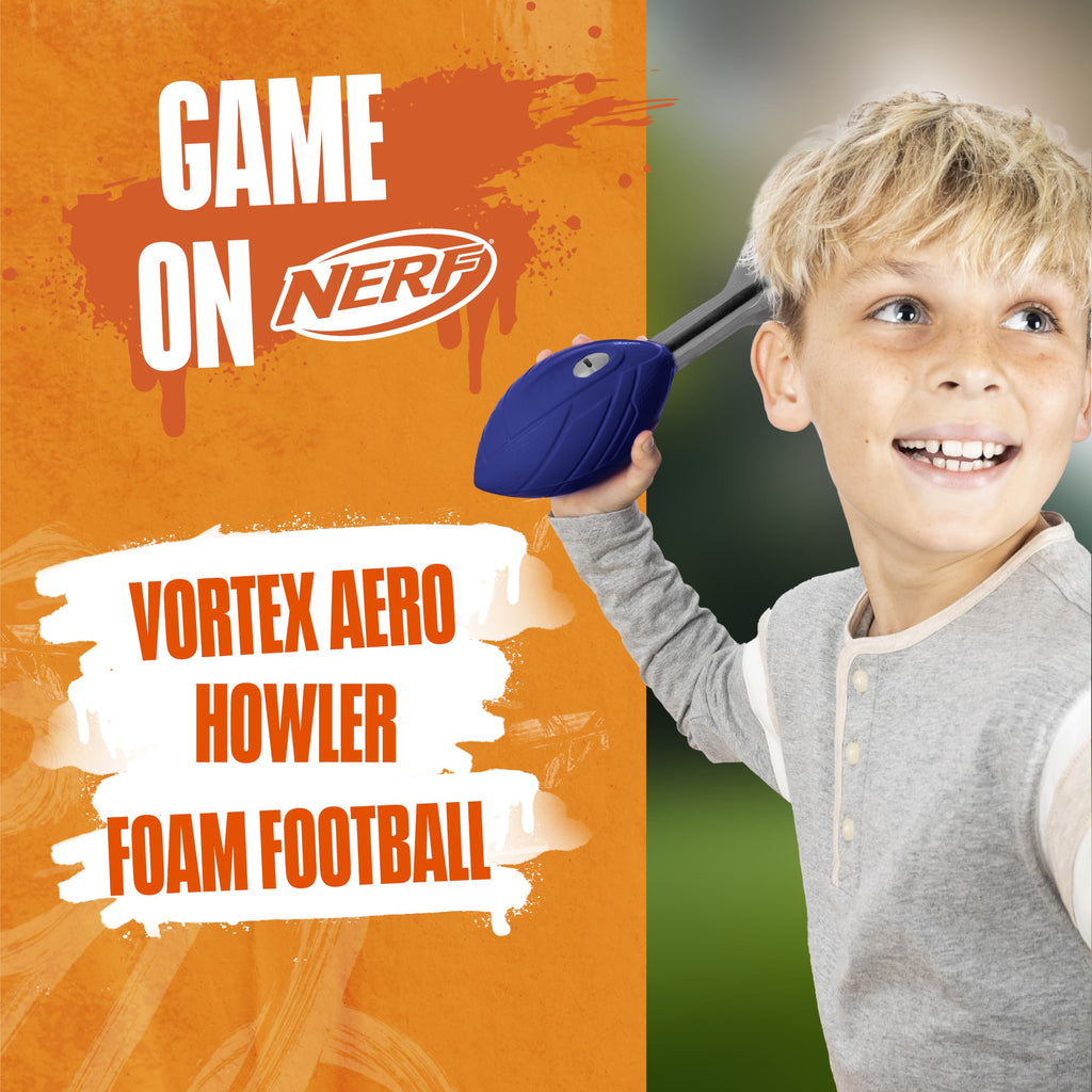 Nerf Vortex Aero Howler Foam Ball, Classic Long-Distance Football, Flight-Optimizing Tail, Whistling Sound, Indoor & Outdoor Fun, Christmas Stocking Stuffers for Kids