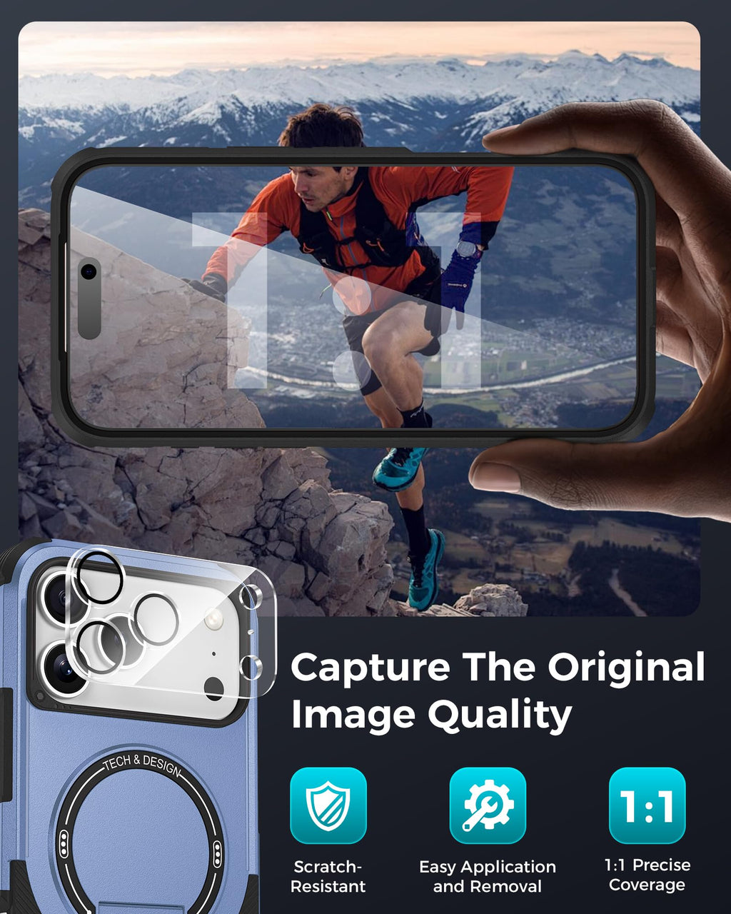 Goton 3 in 1 for iPhone 17 Pro Case with Privacy Screen Protector Blue