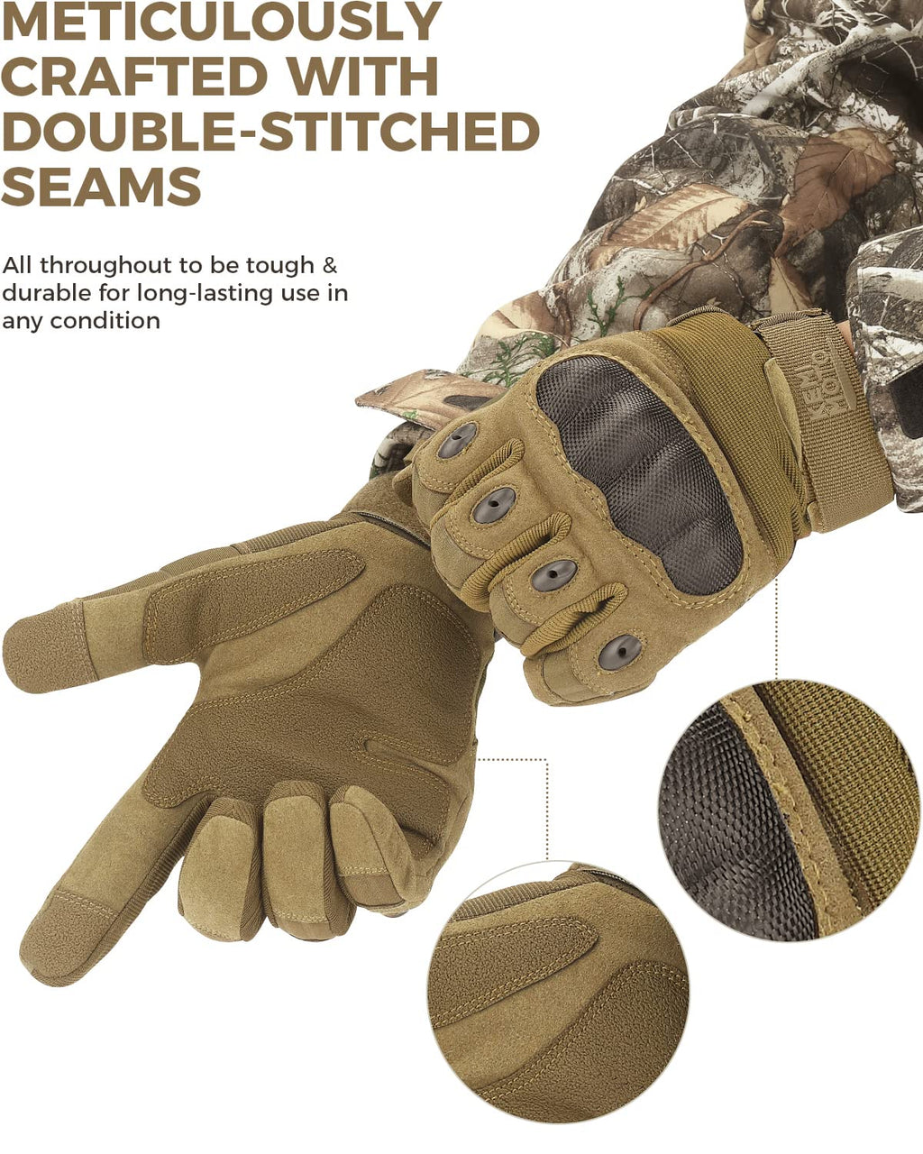 KEMIMOTO Tactical Gloves for Men, Touchscreen Motorcycle Gloves with Hard Shell & Palm Padding for Sports Motorcycle Cycling Tactical Airsoft Paintball Hunting Hiking