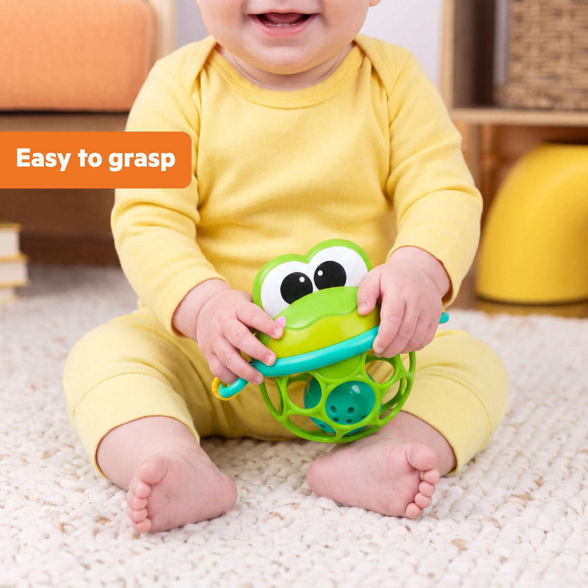 Bright Starts Oball Easy Grasp Classic Ball BPA-Free Infant Toy in Red, Yellow, Green, Blue, Age Newborn and up, 4 Inches