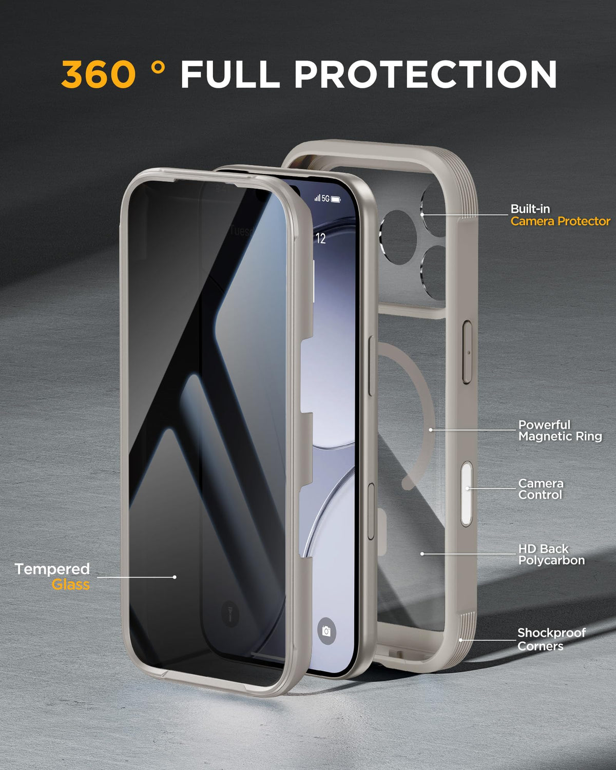 Miracase for iPhone 15 Pro Case 6.1'',with Private Screen Protector,Black