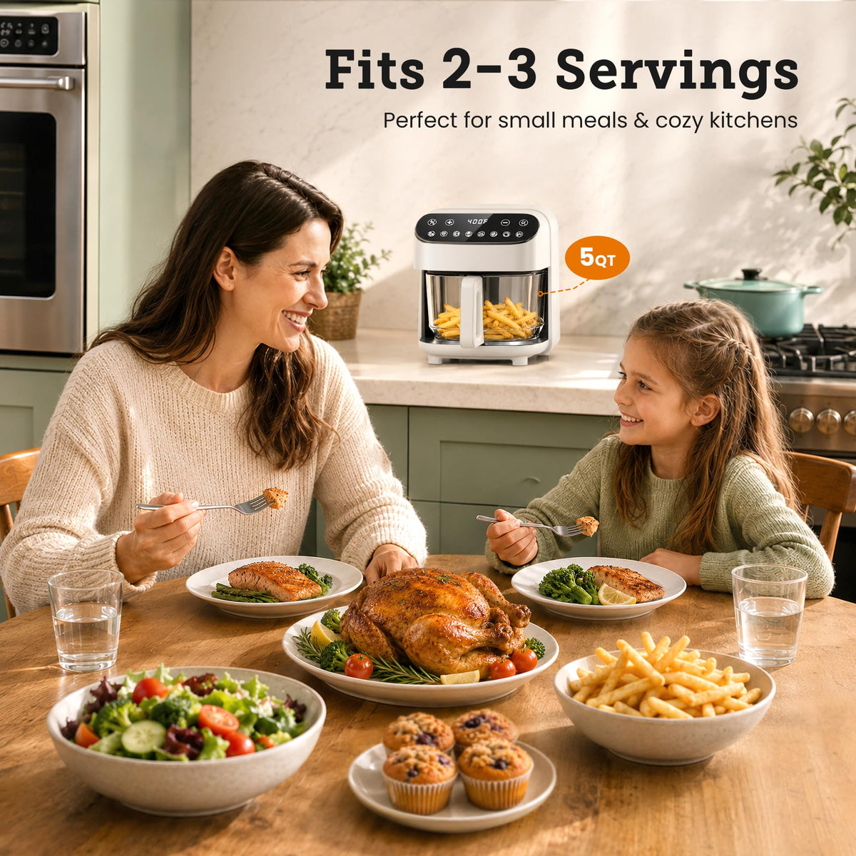 Kismile 5QT Glass Air Fryer, Non Toxic AirFryer with Digital Touch Control