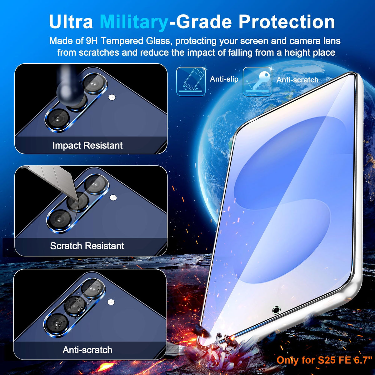 firtstnow 3 Pack for Samsung Galaxy S25 Ultra Screen Protector Tempered Glass + 3 Pack Camera Lens Protector, Military Grade Shatterproof, 9H Hardness, Fingerprint Unlock,Case Friendly 6.9 Inch