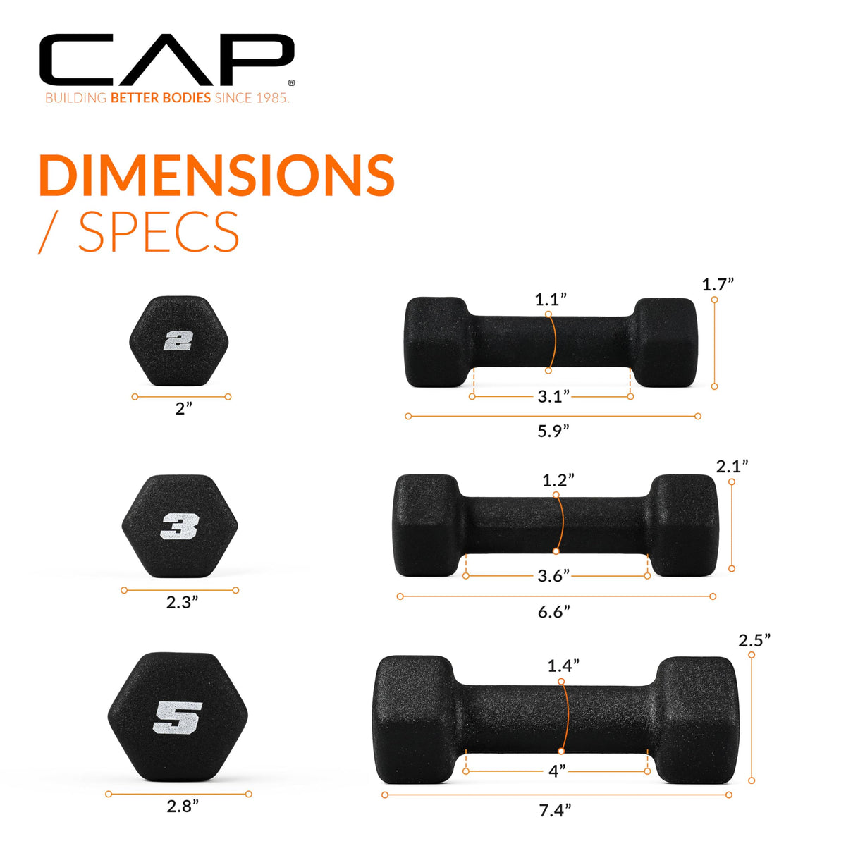CAP Neoprene Dumbbell Pairs & Sets, Non-Slip Grip, Hex Design