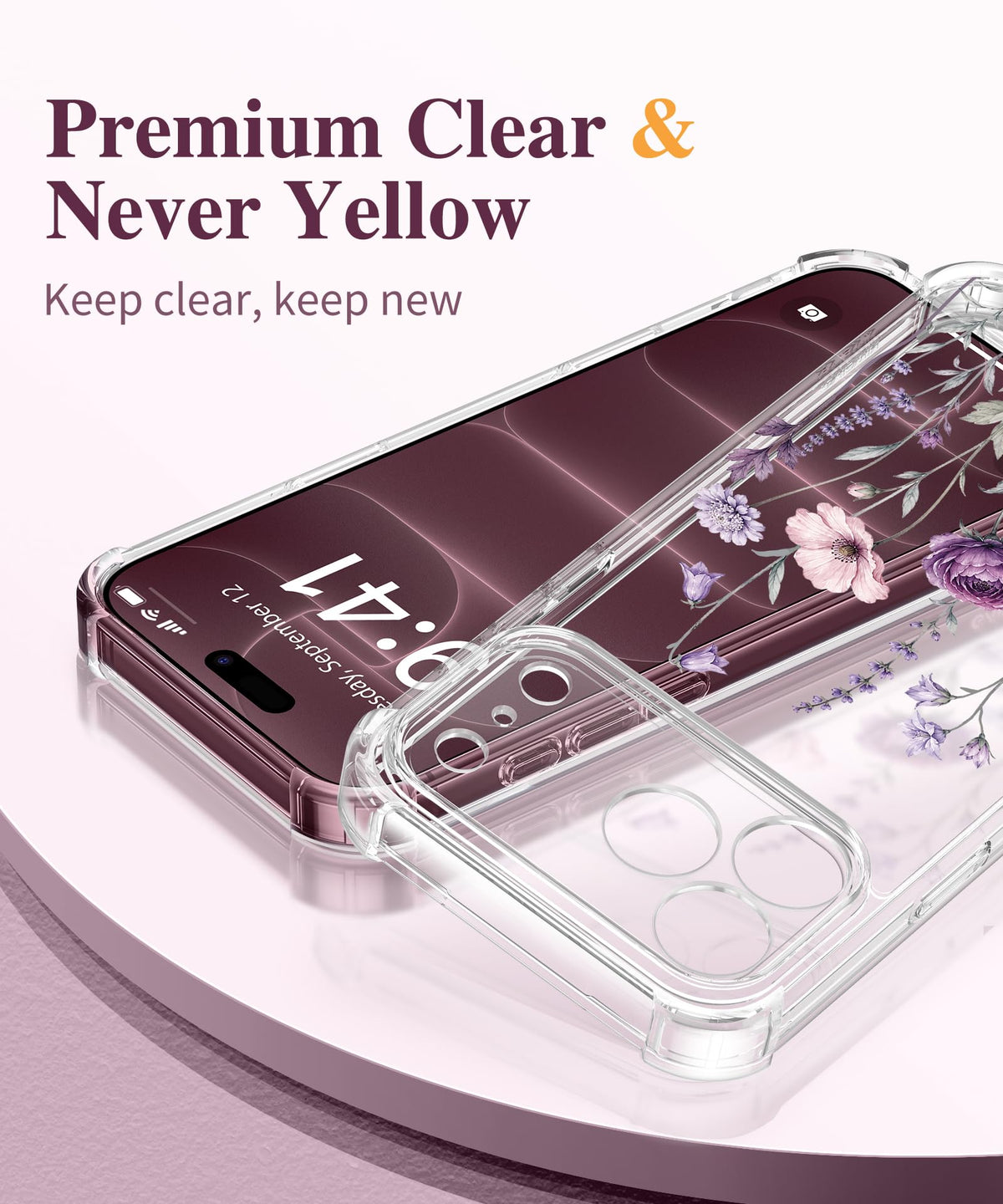 GVIEWIN for iPhone 18 Pro Max Case/17 Pro Max Case Floral Clear Slim Women