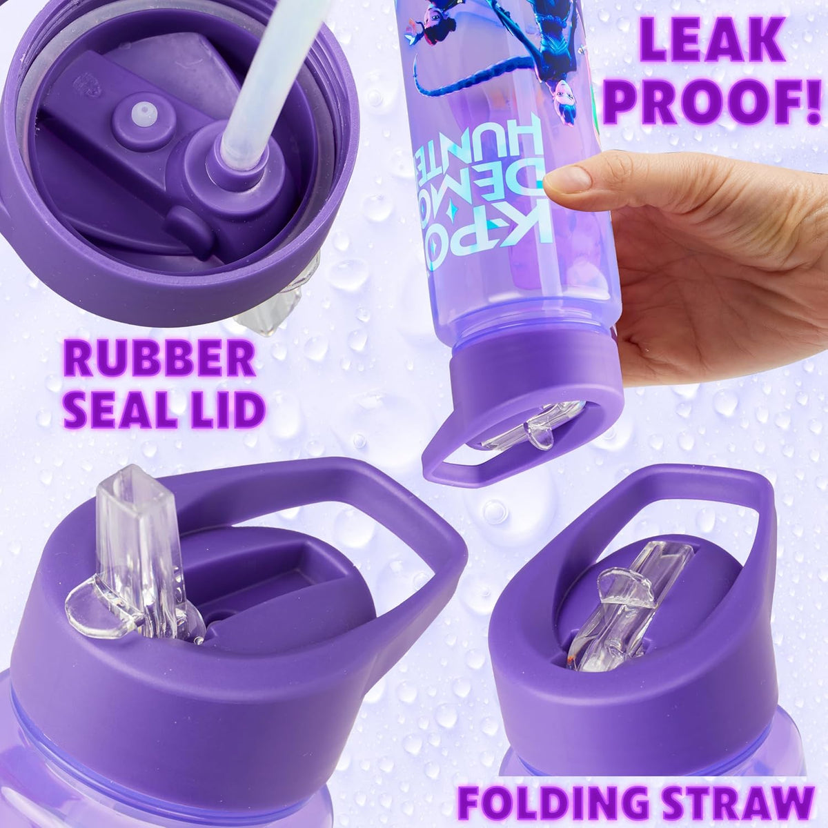 KPop Demon Hunters Get Trend 25oz Water Bottle with Straw for Kids, Purple