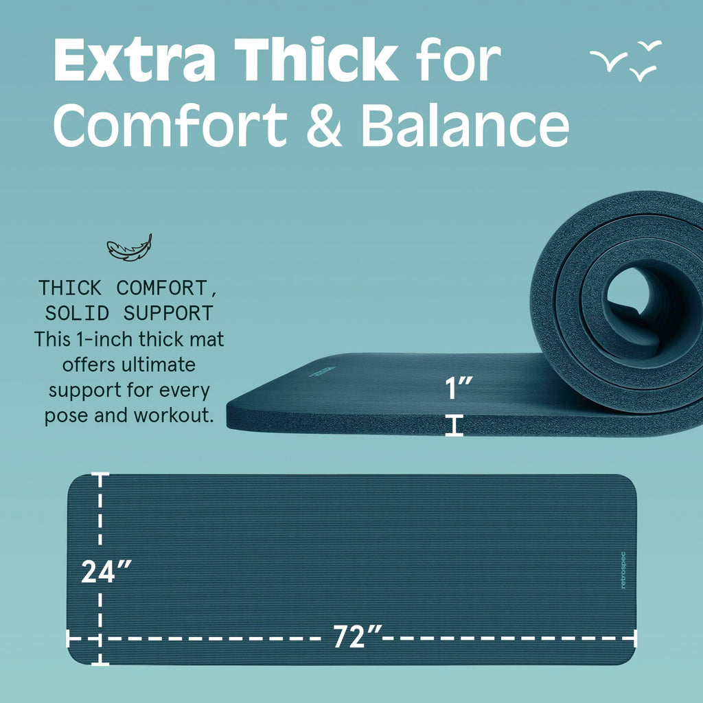 Retrospec Solana Yoga Mat 1" Thick w/Nylon Strap for Men & Women - Non Slip Exercise Mat for Home Yoga, Pilates, Stretching, Floor & Fitness Workouts