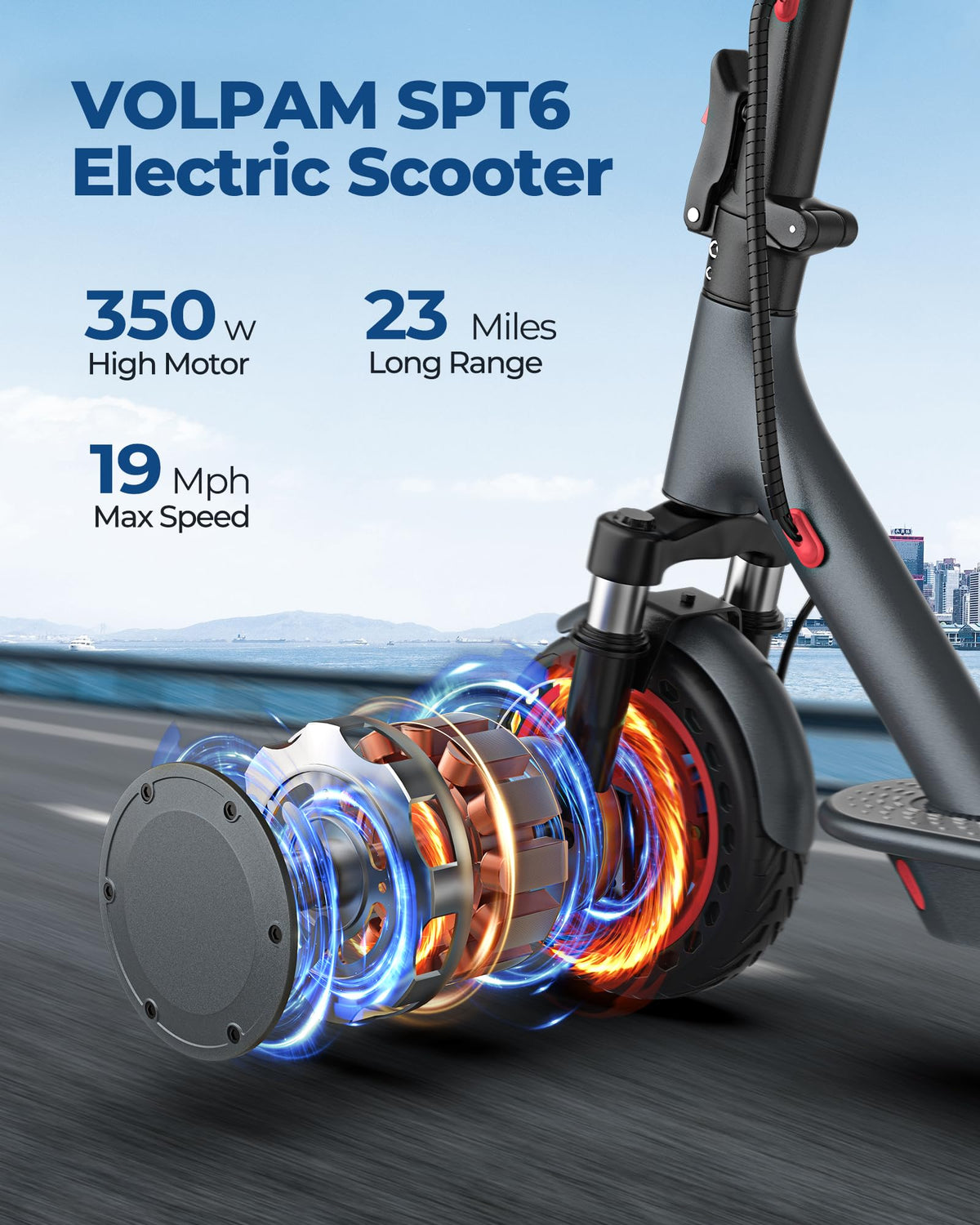VOLPAM Electric Scooter, 350W/500W Motor, 21/28/40 Miles Long Range