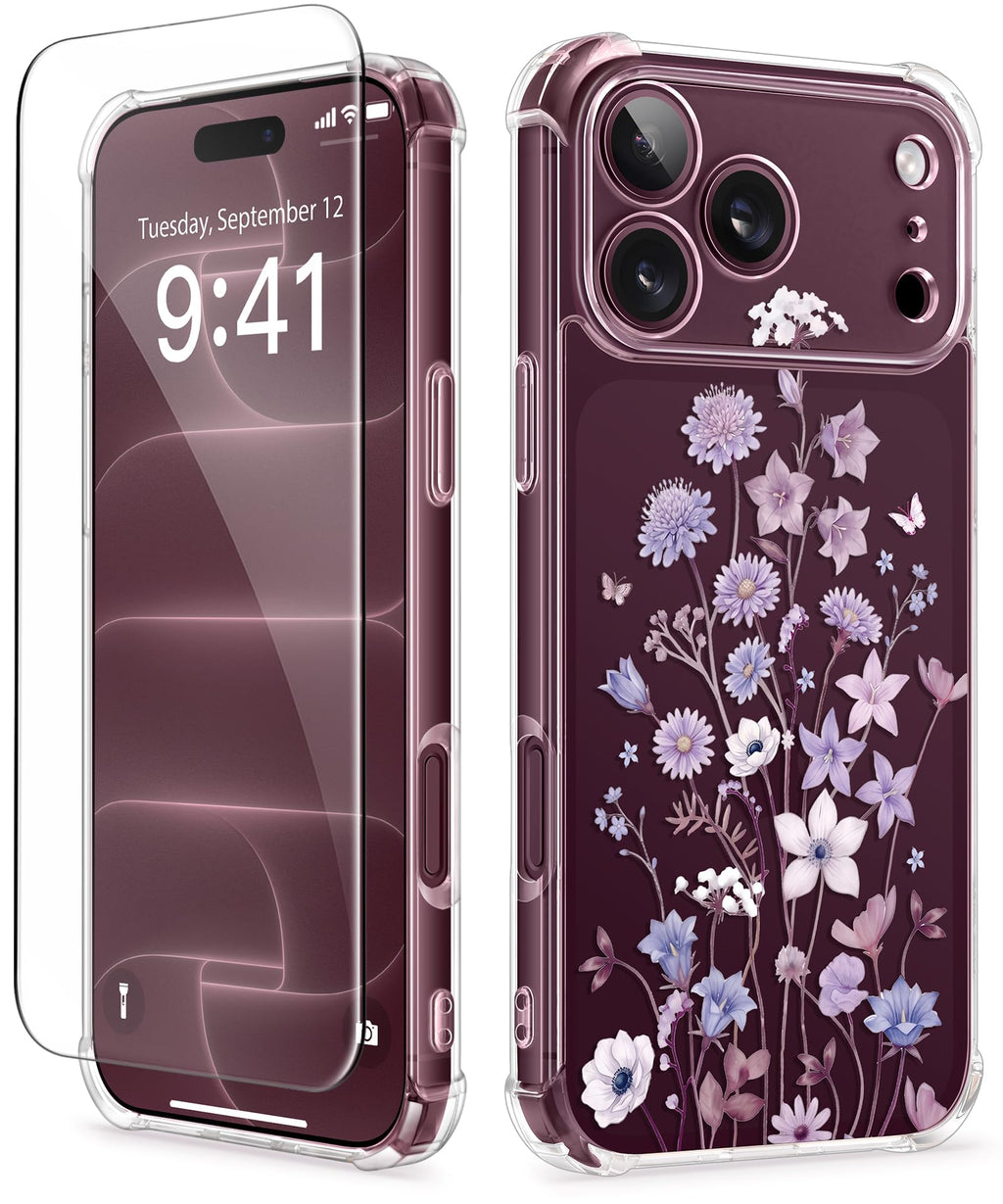 GVIEWIN for iPhone 18 Pro Max Case/17 Pro Max Case Floral Clear Slim Women
