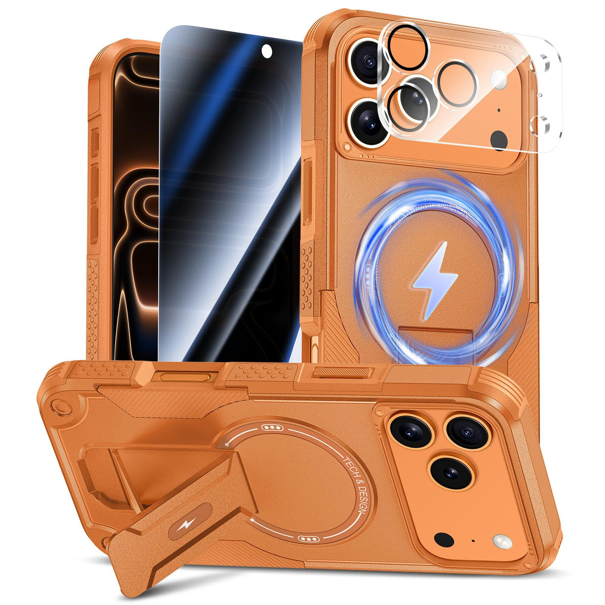 Goton 3 in 1 for iPhone 17 Pro Case with Privacy Screen Protector Blue
