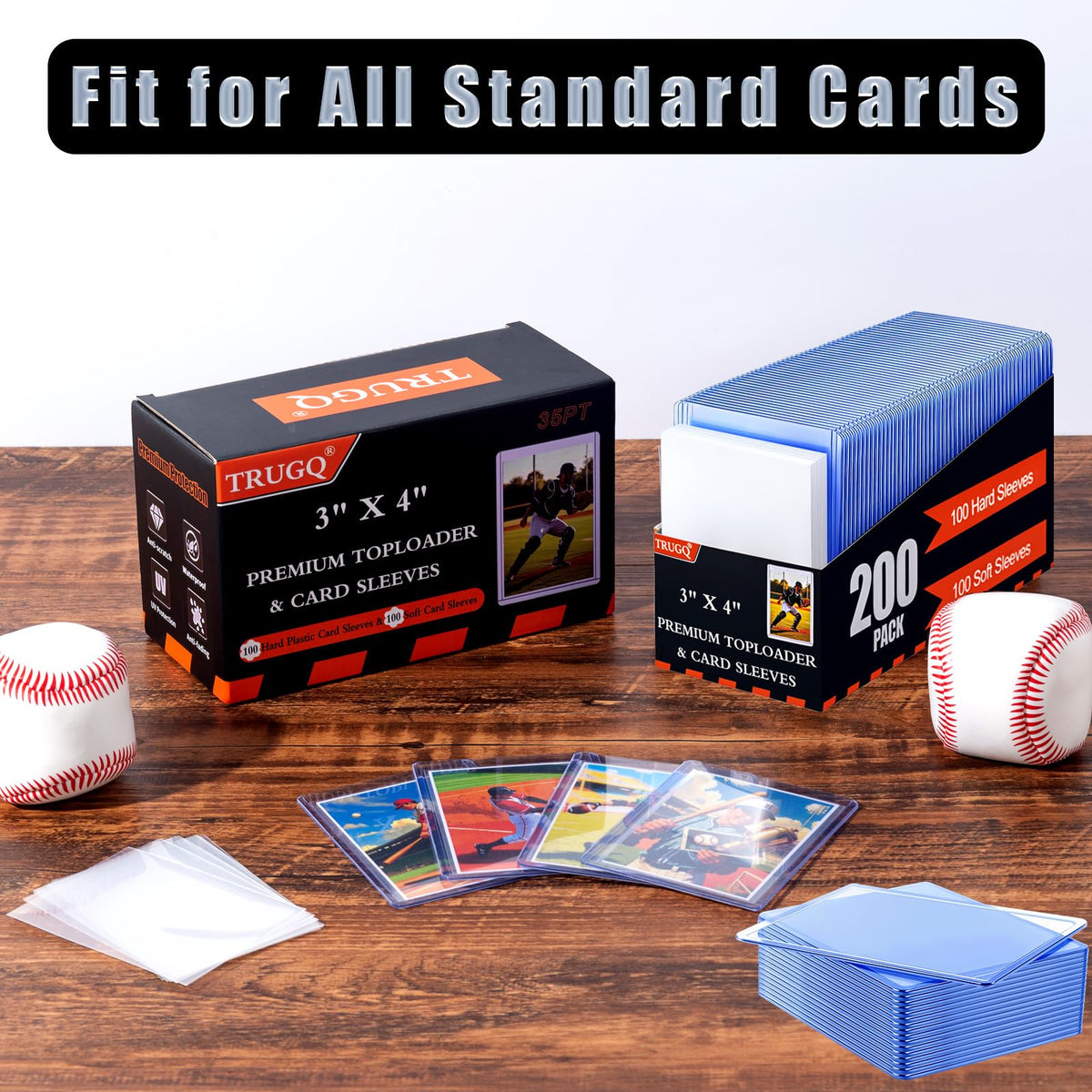 3"x4" Toploaders Card Protectors,100 Hard Holders + 100 Soft Sleeves