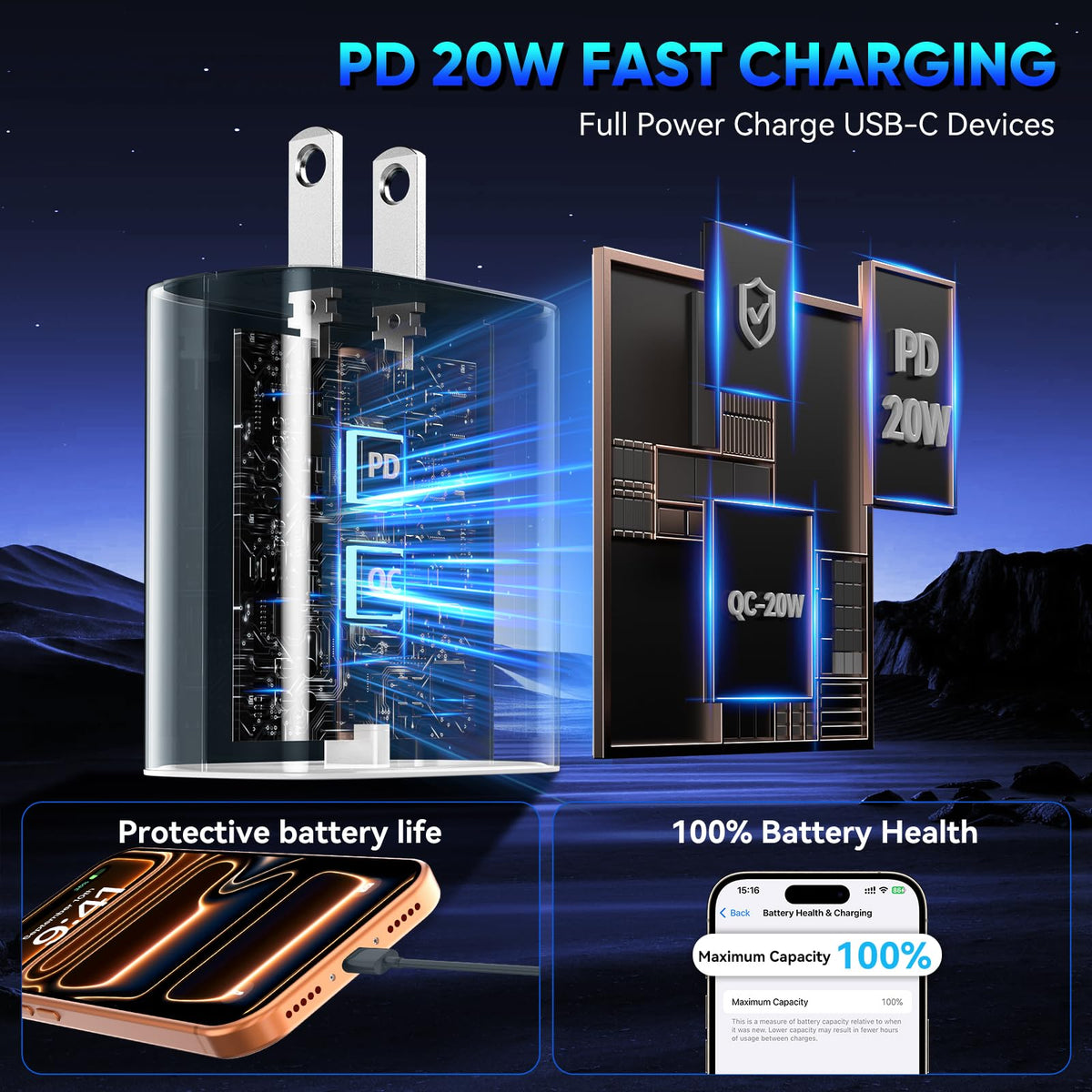 iPhone 18 17 16 Pro Max Charger Fast Charging, 20W iPhone Duo USB C Charger