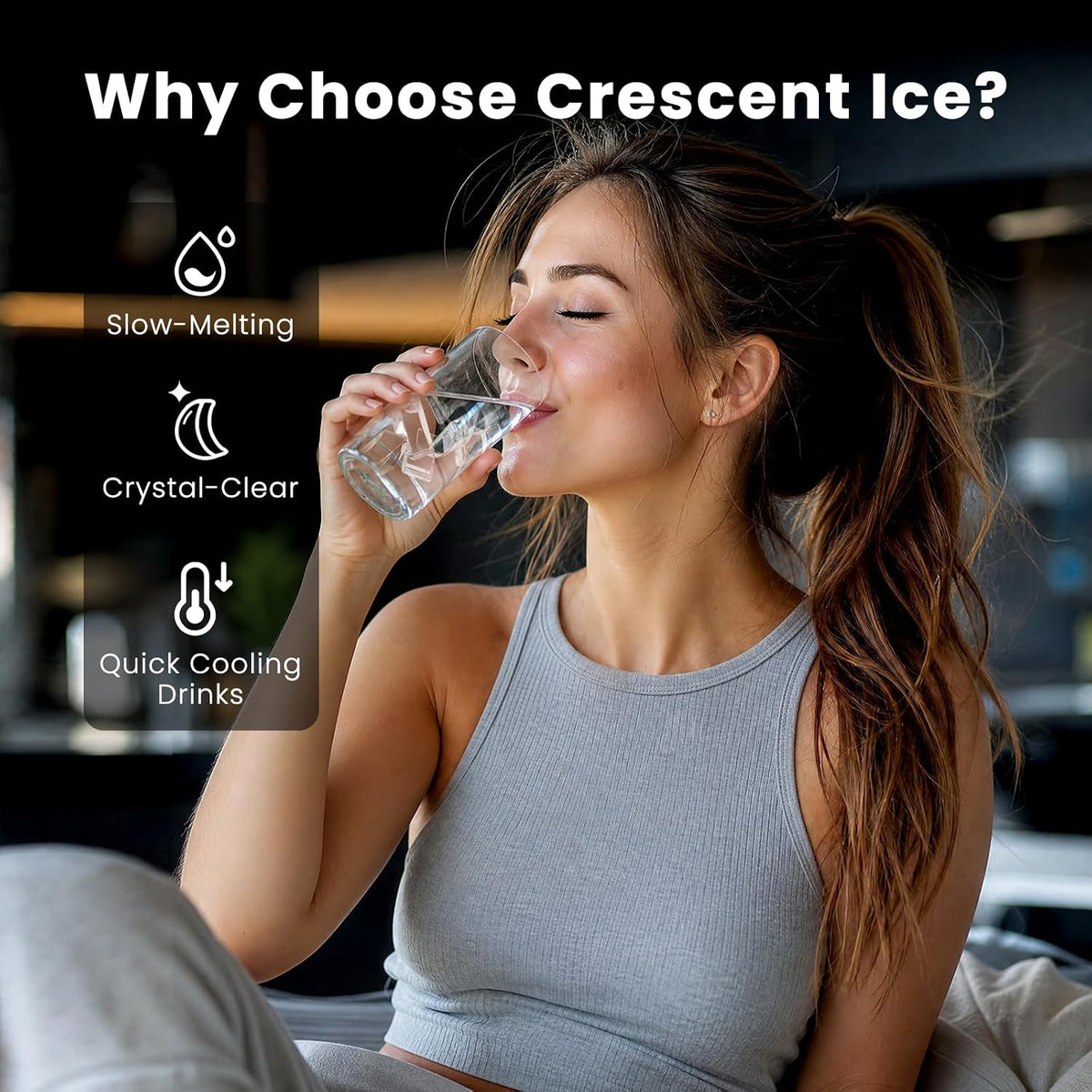 Kismile Crescent Ice Maker Countertop, 26.5 Lbs/24H, Self-Cleaning, LED Display, Timer, Adjustable Ice Thickness, Portable Ice Machine for Home/Kitchen/Office/Party