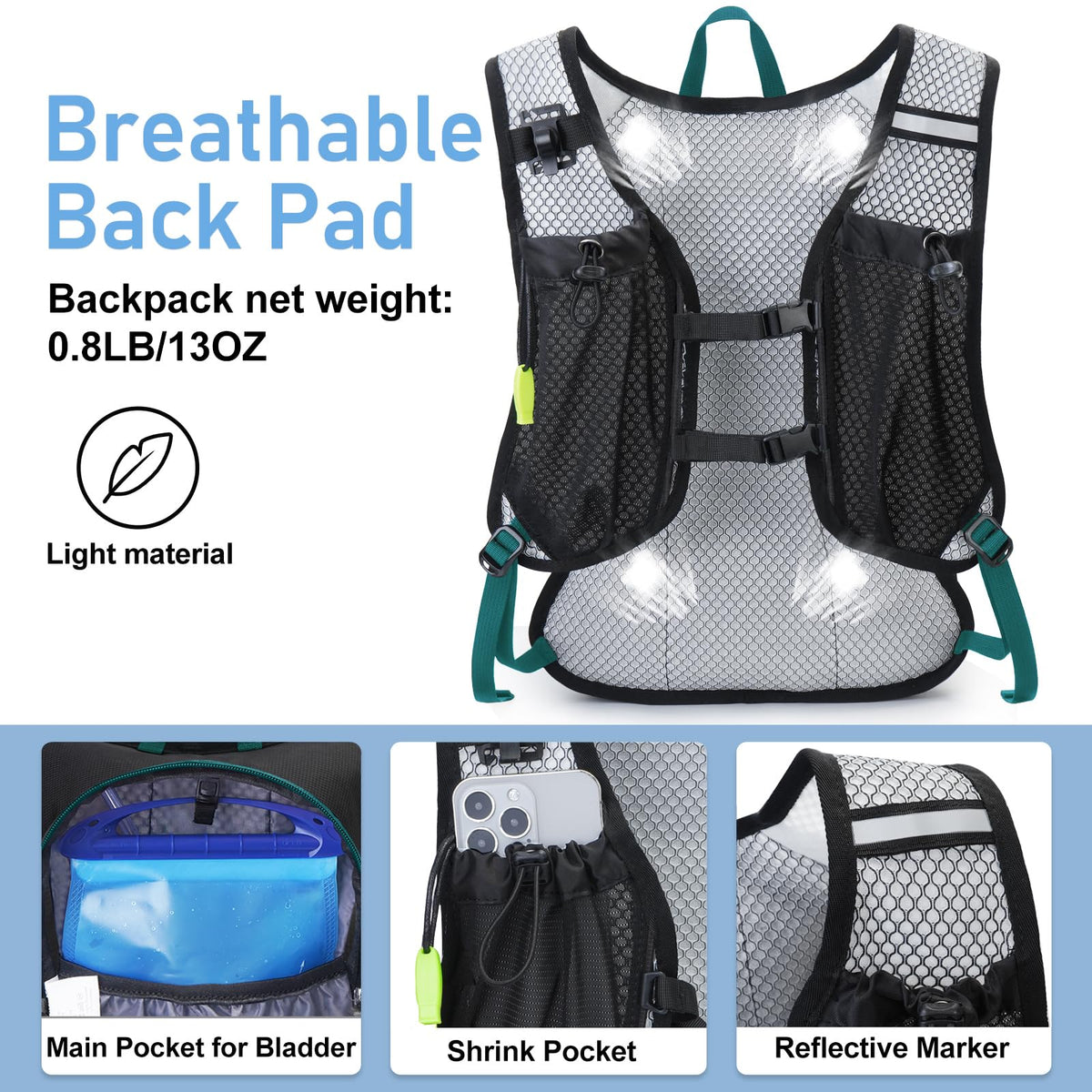 Lightweight Hydration Backpack, Running Backpack with 2L Water Bladder