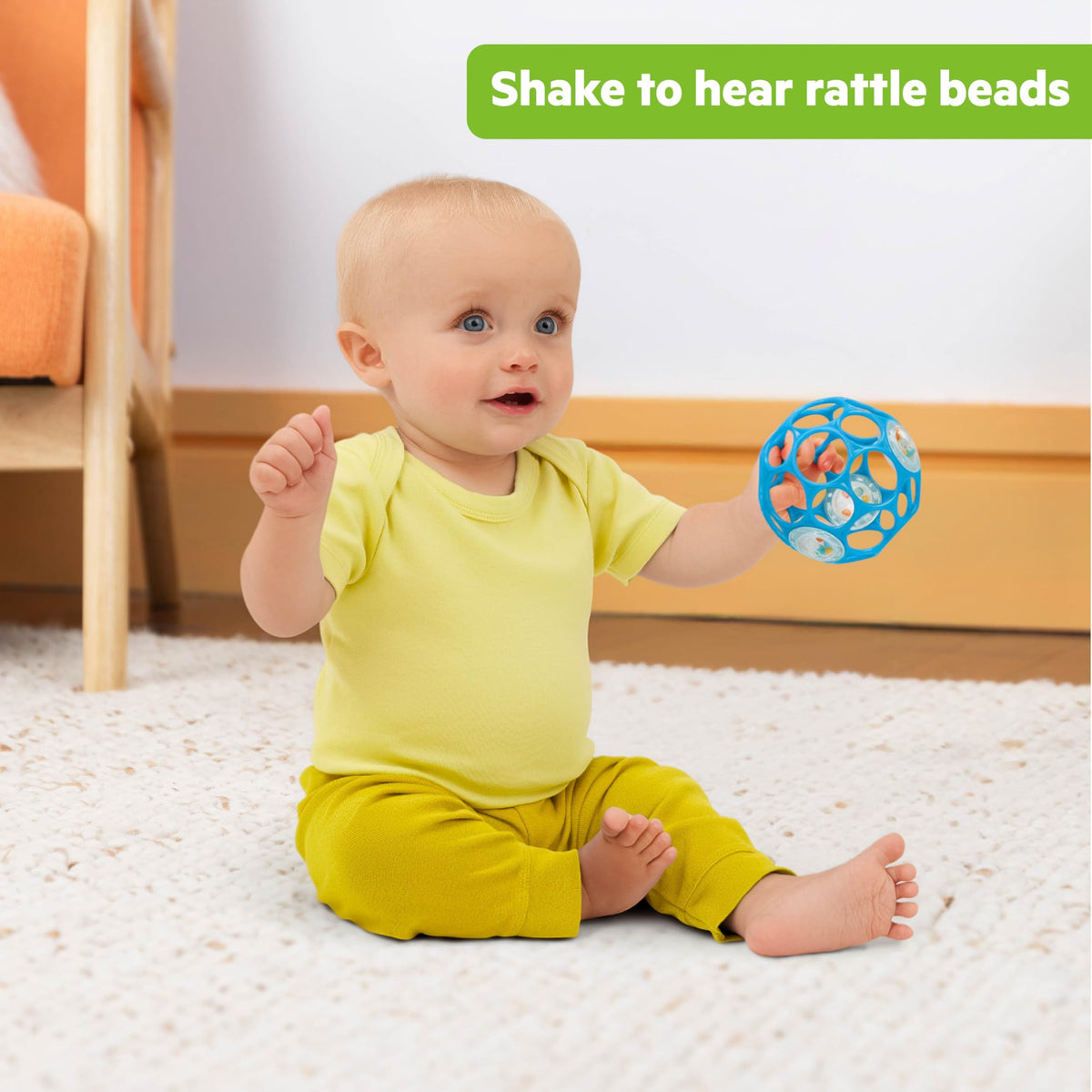 Bright Starts Oball Easy Grasp Classic Ball BPA-Free Infant Toy in Red, Yellow, Green, Blue, Age Newborn and up, 4 Inches